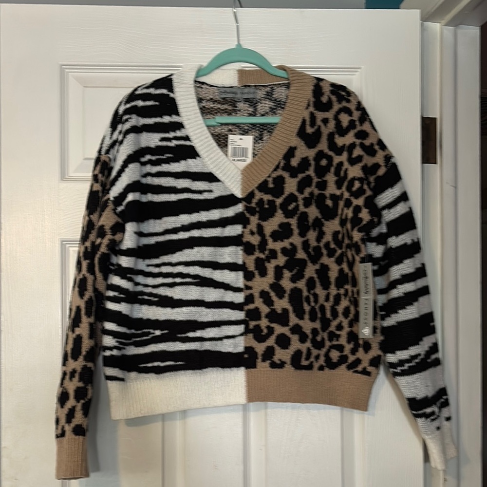 Absolutely Famous Black and White V-Neck Sweater